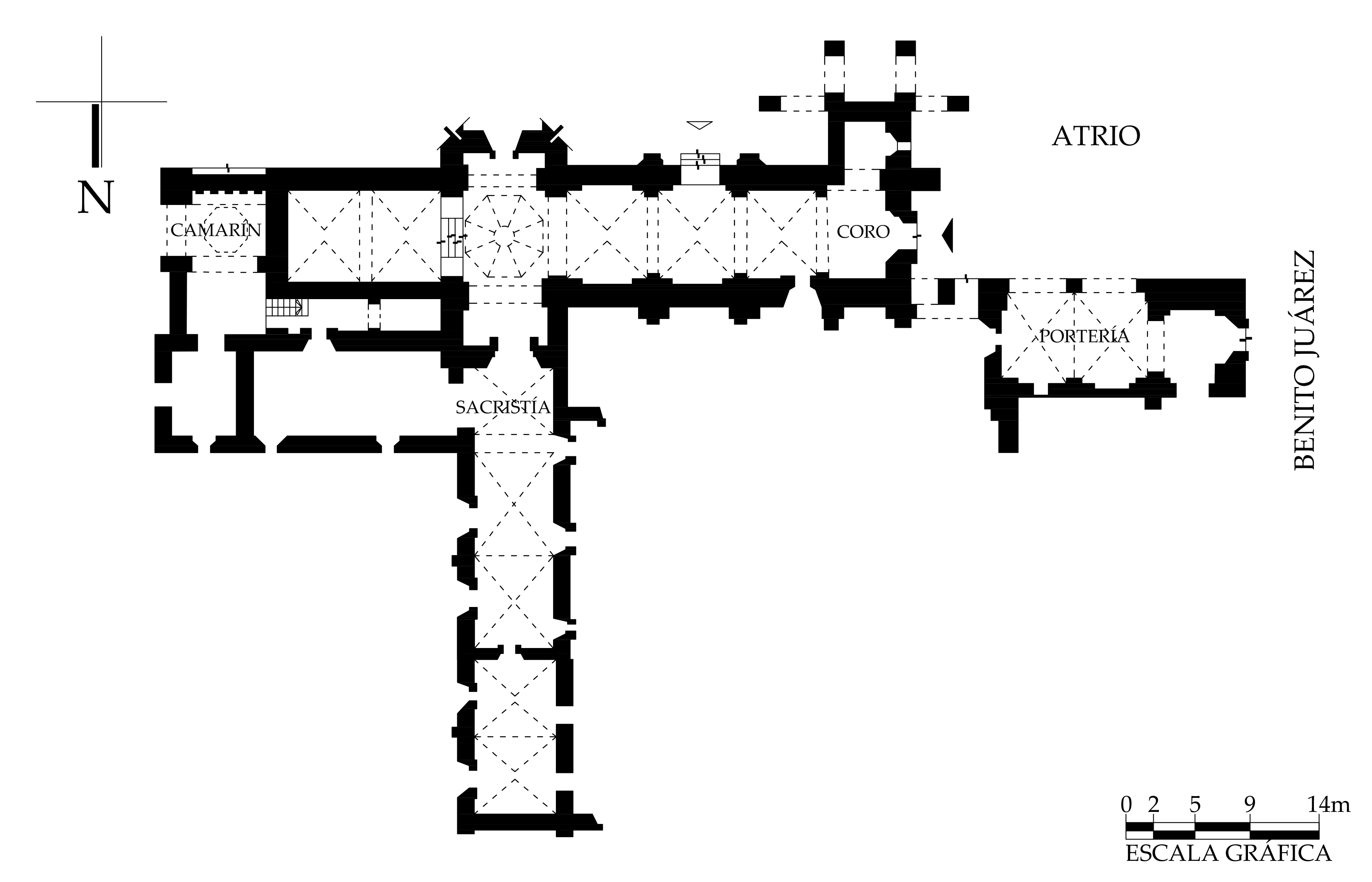 Planta arquitectónica, 2021. Fuente: Catálogo de Construcciones Artísticas, Civiles y Religiosas de Morelia. Ramírez Romero, Esperanza, 1981.