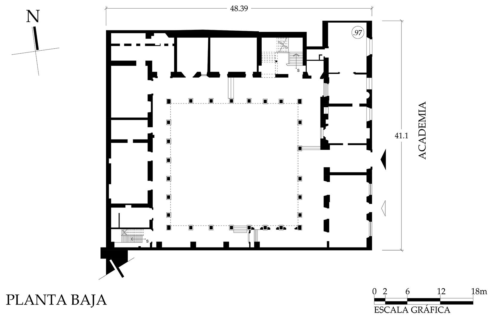 Levantamiento arquitectónico, planta baja, 2016.