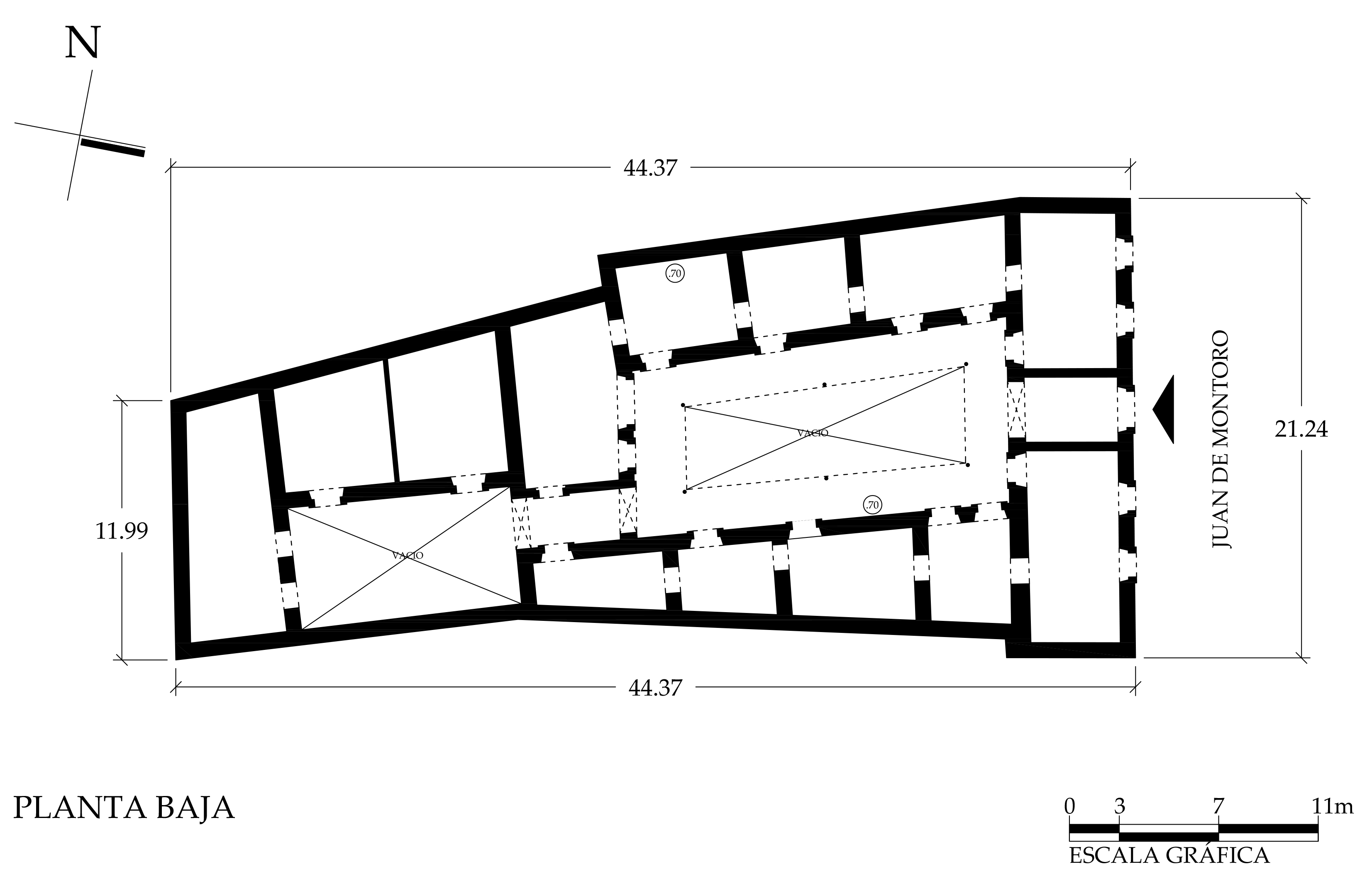 Croquis de levantamiento arquitectónico, planta baja, 2024.
