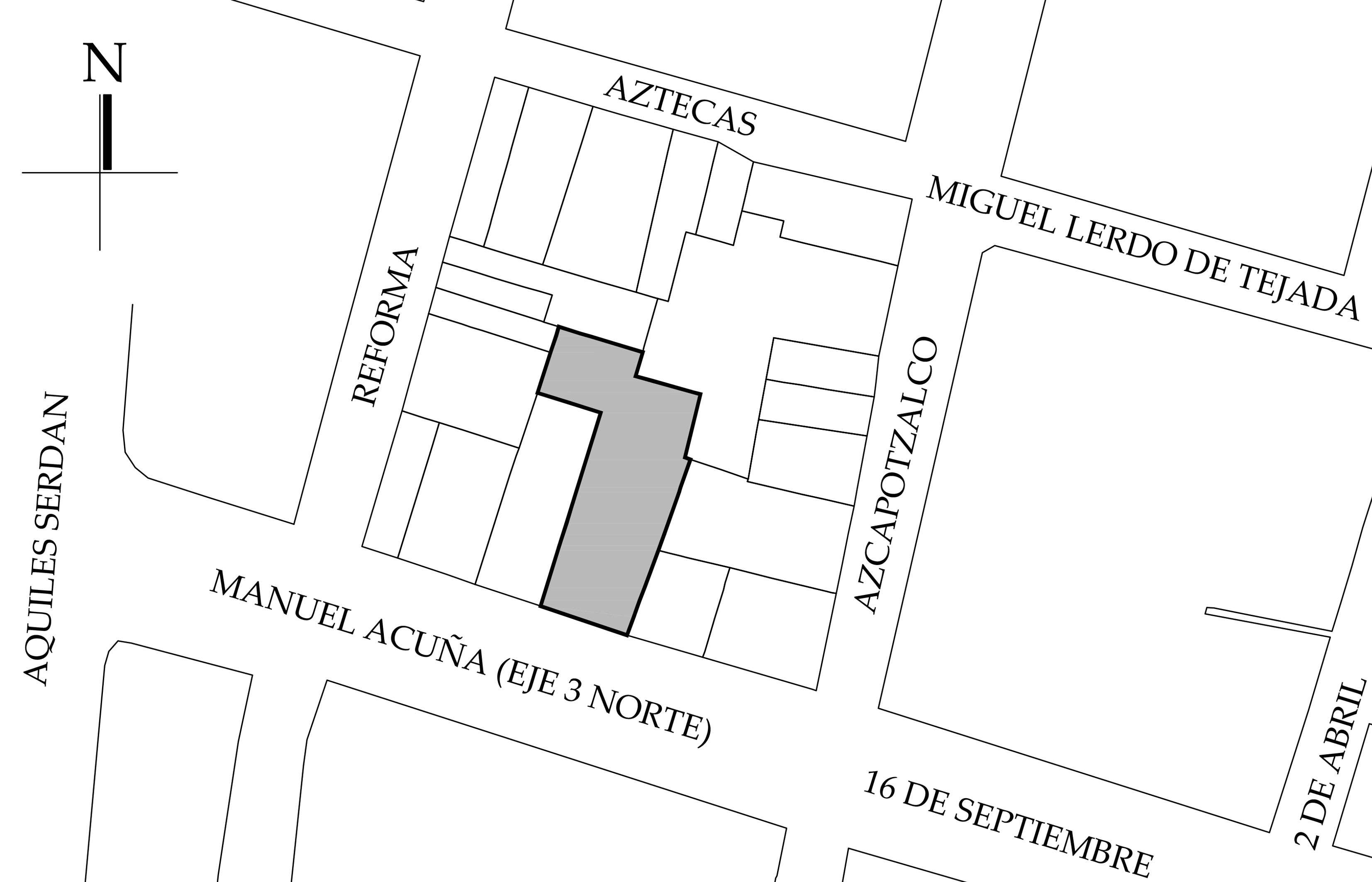Croquis de localizaci&oacute;n, 2022. Fuente: Sistema de Informaci&oacute;n Geogr&aacute;fica Ciudad MX Seduvi, 2009.