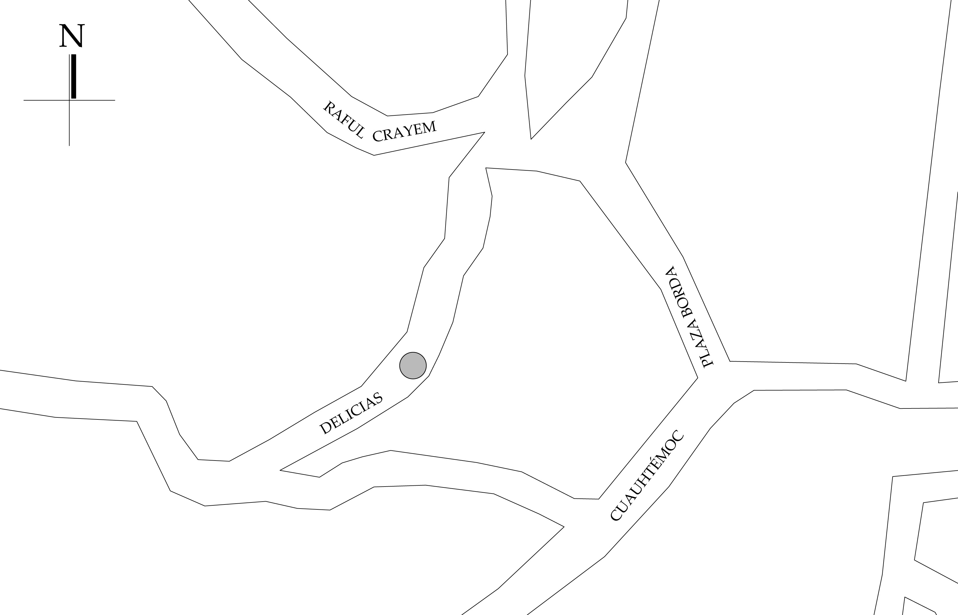 Croquis de Localización. Fuente: Plano de la Ciudad de Taxco, Secretaria de Planeación, Desarrollo Municipal y Obras Públicas de Taxco. 2019.