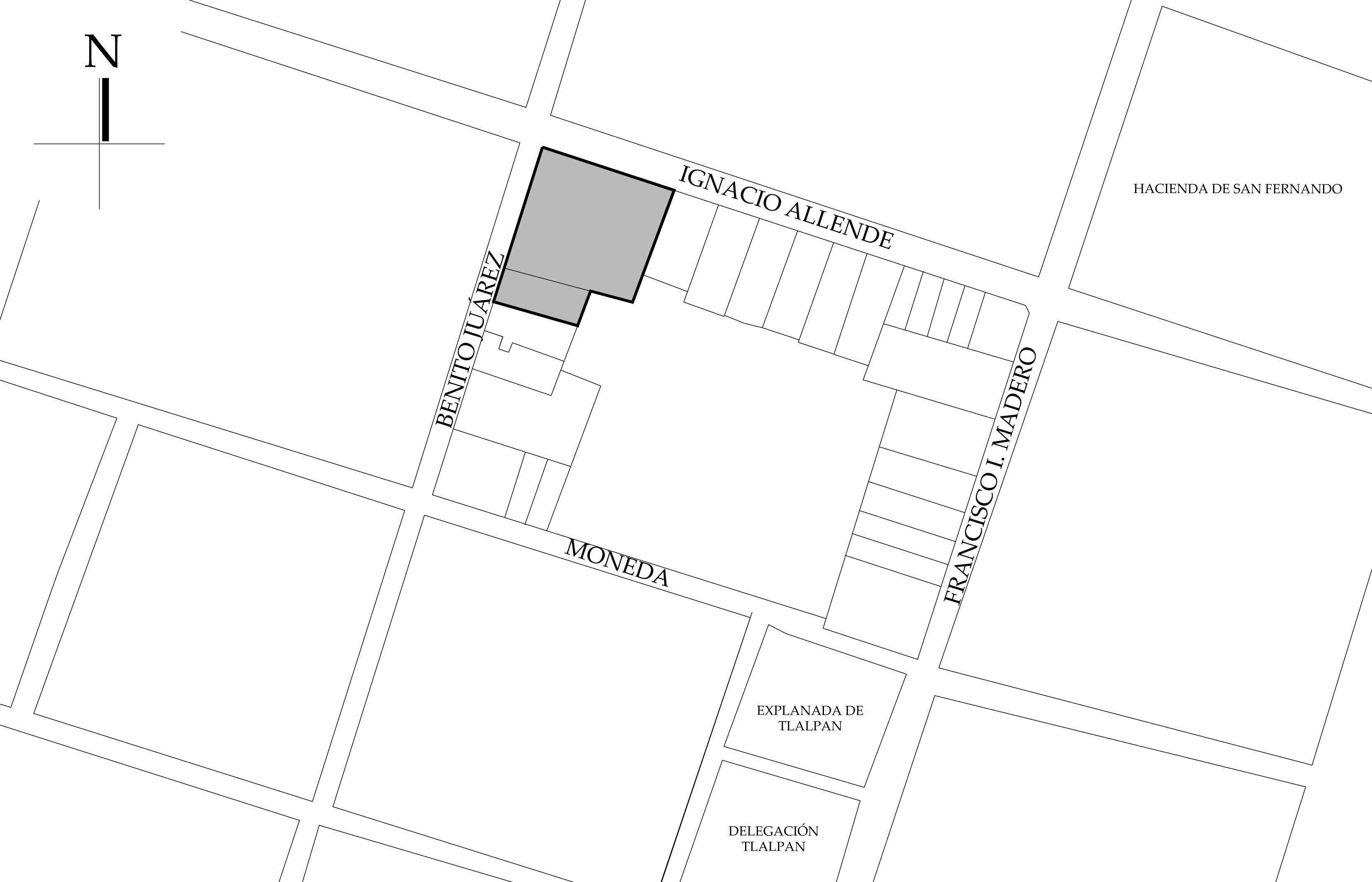 Croquis de localizaci&oacute;n. Fuente: Plano catastral de la Delegaci&oacute;n Tlalpan.