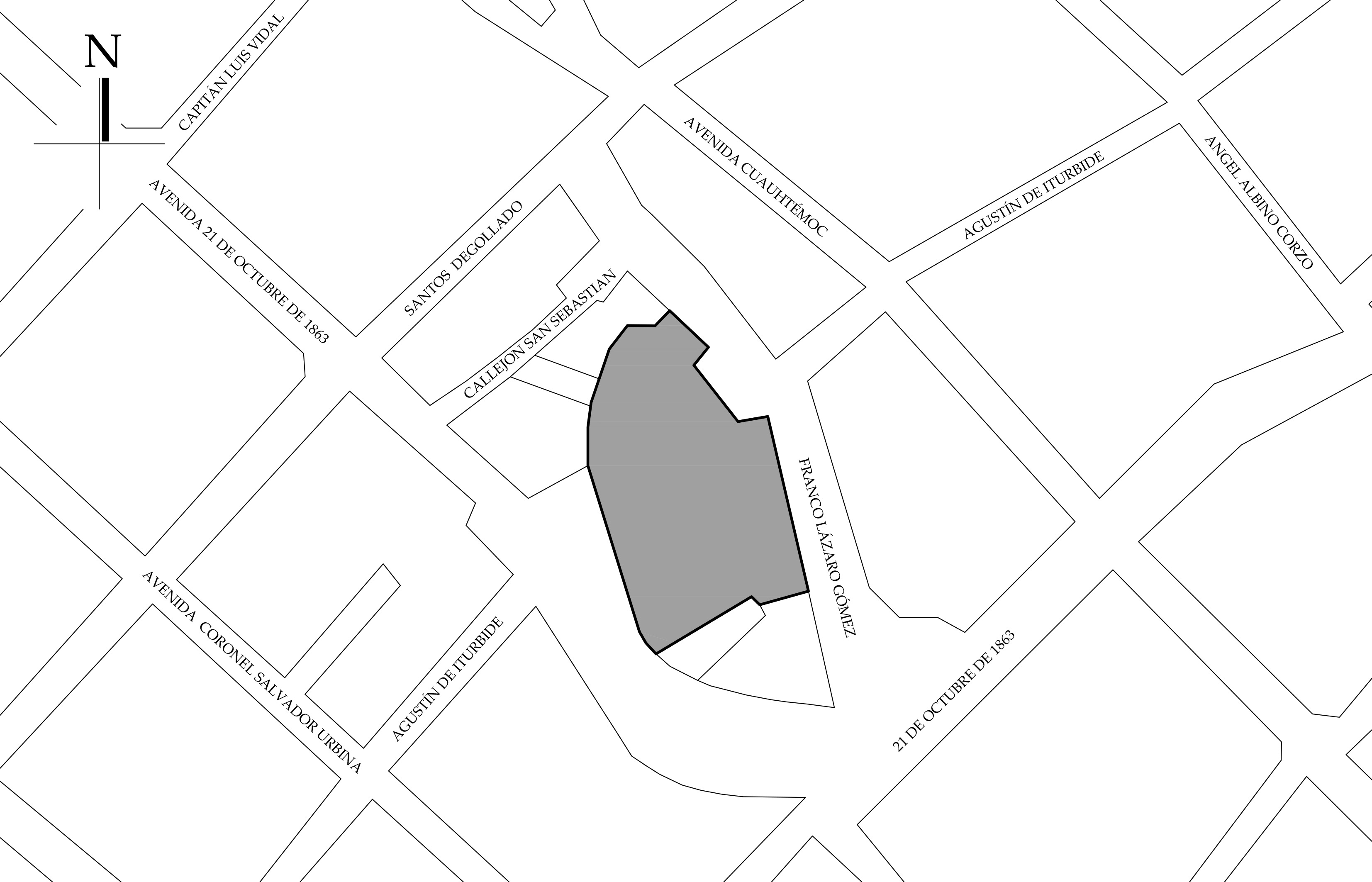 Croquis de localización, 2015. Fuente: Plano de Zona de Monumentos Históricos de Chiapa de Corzo, 2020.