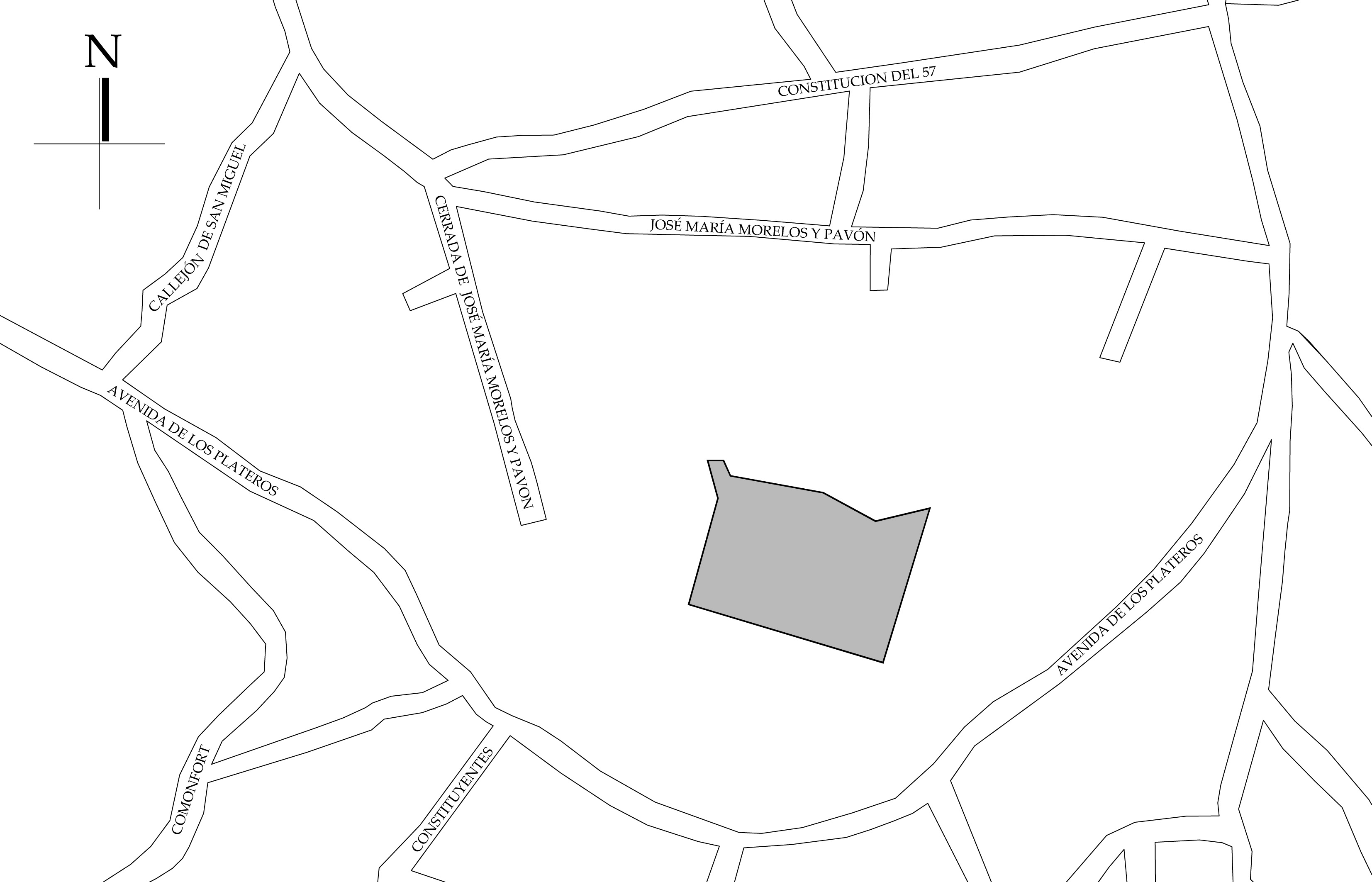 Croquis de Localización. Fuente: Plano de la Ciudad de Taxco, Secretaria de Planeación, Desarrollo Municipal y Obras Públicas de Taxco. 2019.