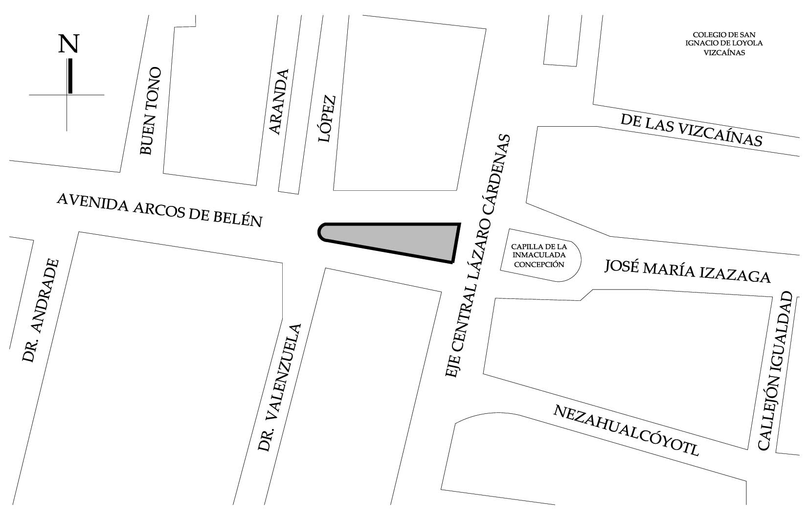 Croquis de localizaci&oacute;n, 2024. Fuente: Sistema de Informaci&oacute;n Geogr&aacute;fica Ciudad MX Seduvi, 2009.