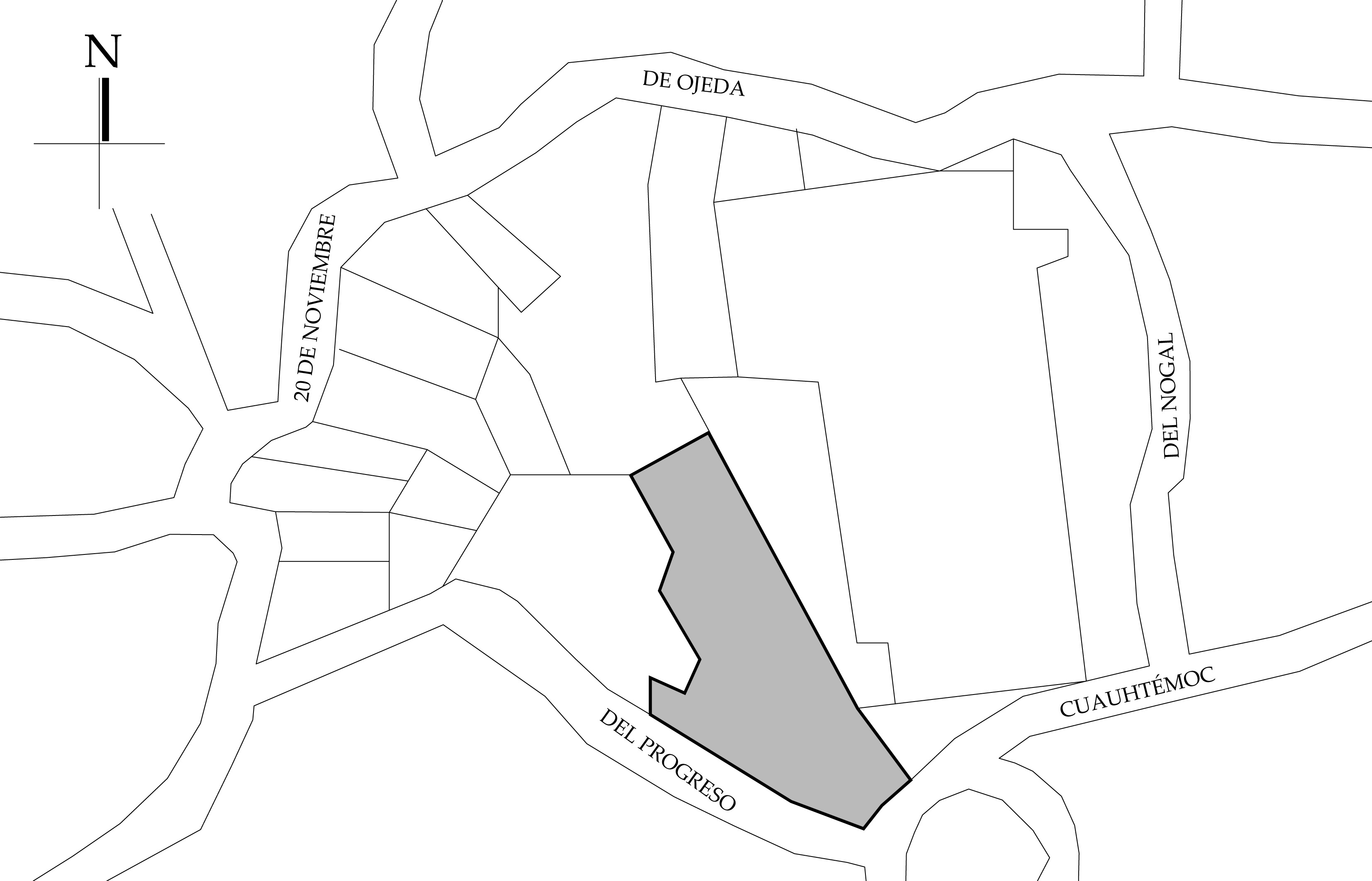 Croquis de Localización. Fuente: Plano de la Ciudad de Taxco, Secretaria de Planeación, Desarrollo Municipal y Obras Públicas de Taxco. 2019.