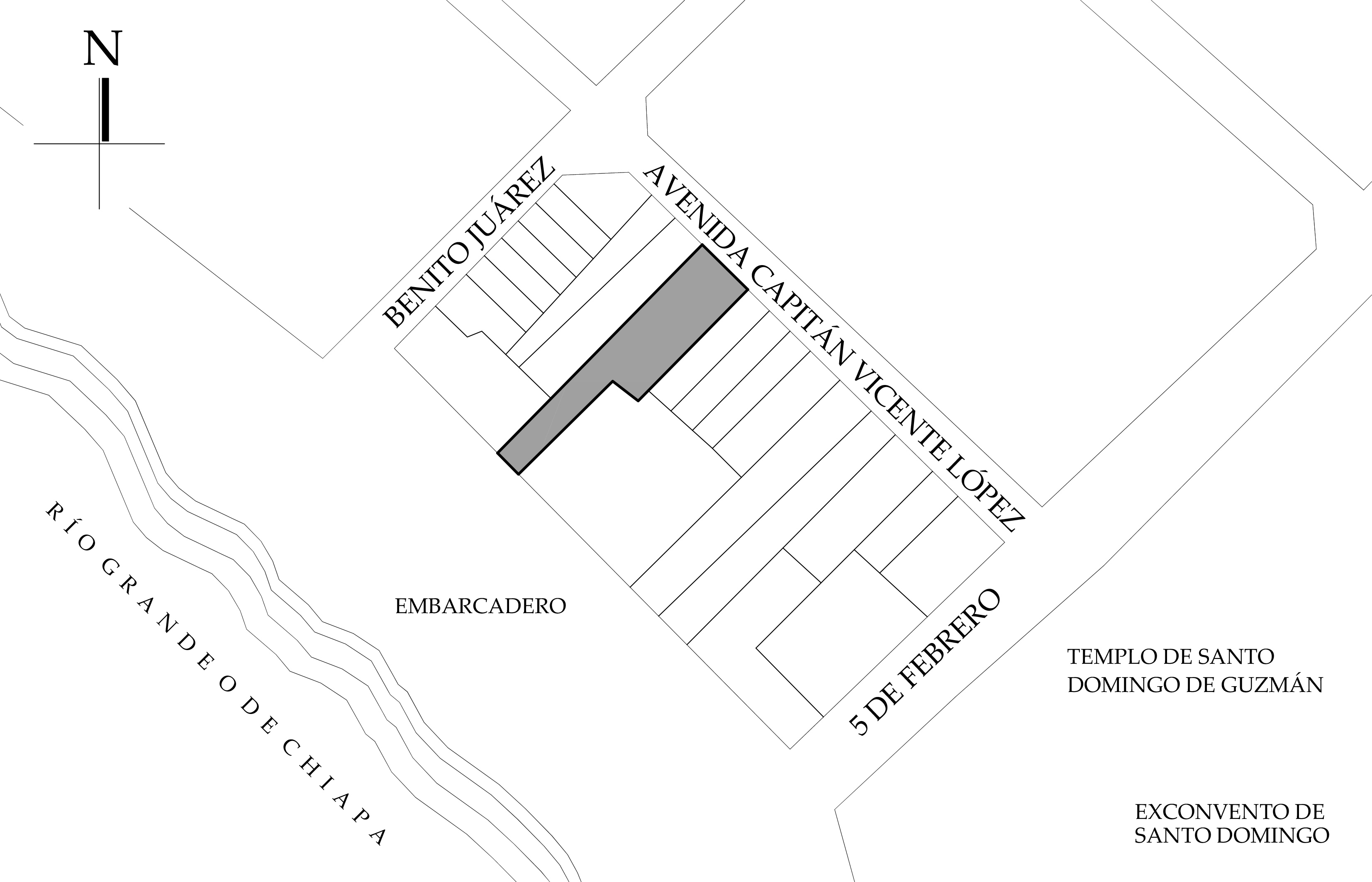 Croquis de localización, 2015. Fuente: Plano de Zona de Monumentos Históricos de Chiapa de Corzo, 2020.
