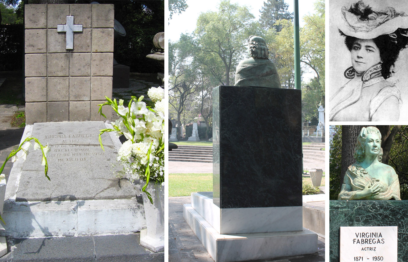 Fachada del monumento antes de la remodelación (izq.), fachada posterior (centro), fotografía del personaje (arriba dcha.) y escultura (abajo dcha.), 2015.