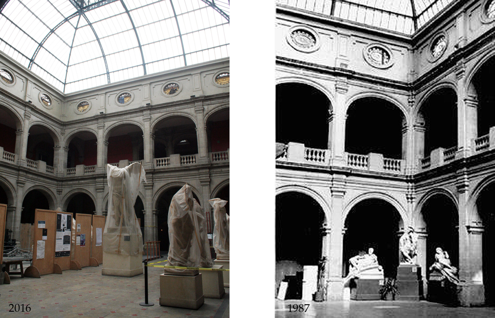 Imágenes del patio principal, 2016 y 1988.