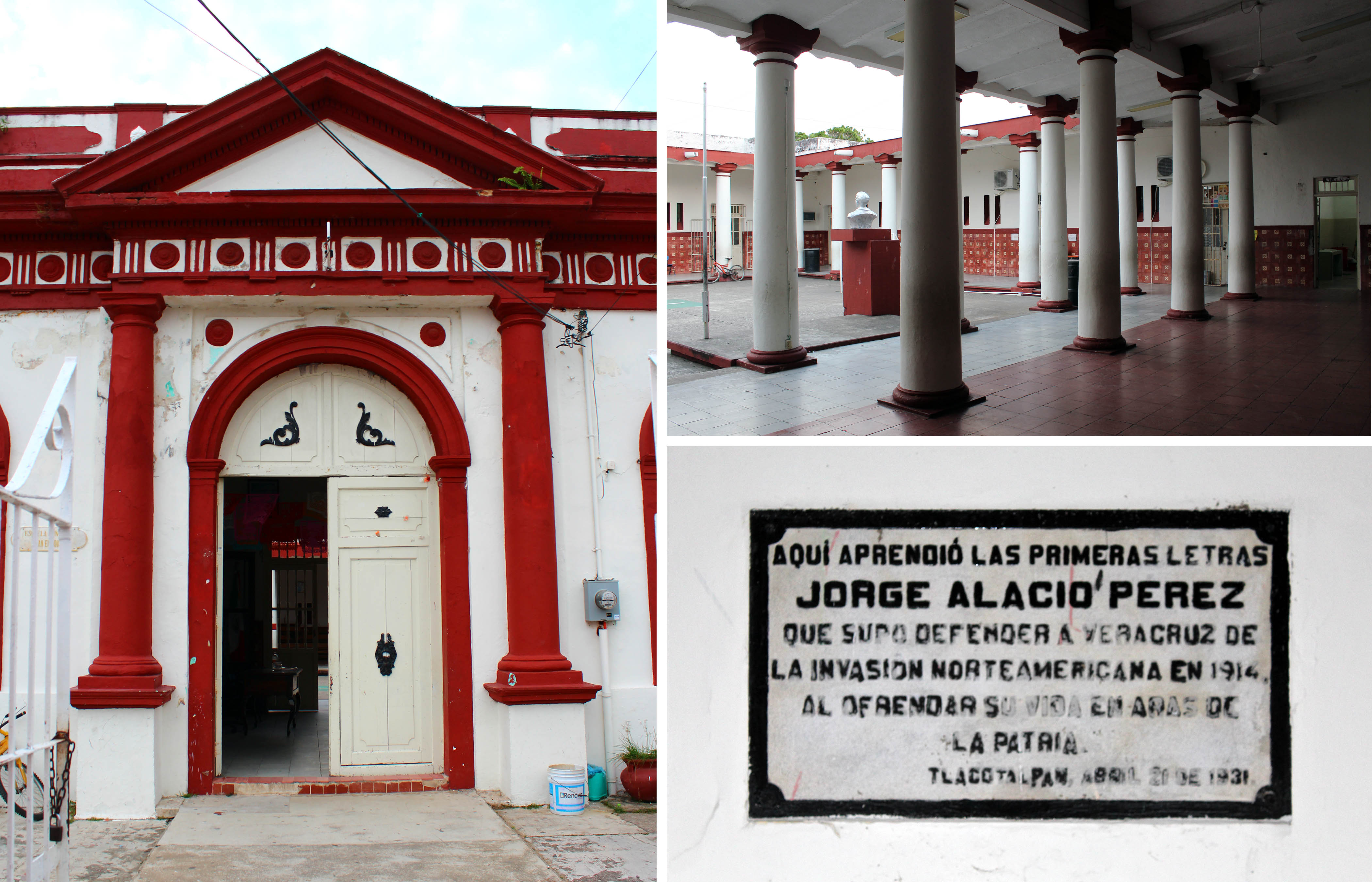 Acceso principal, vista de los pórticos y placa, 2016.