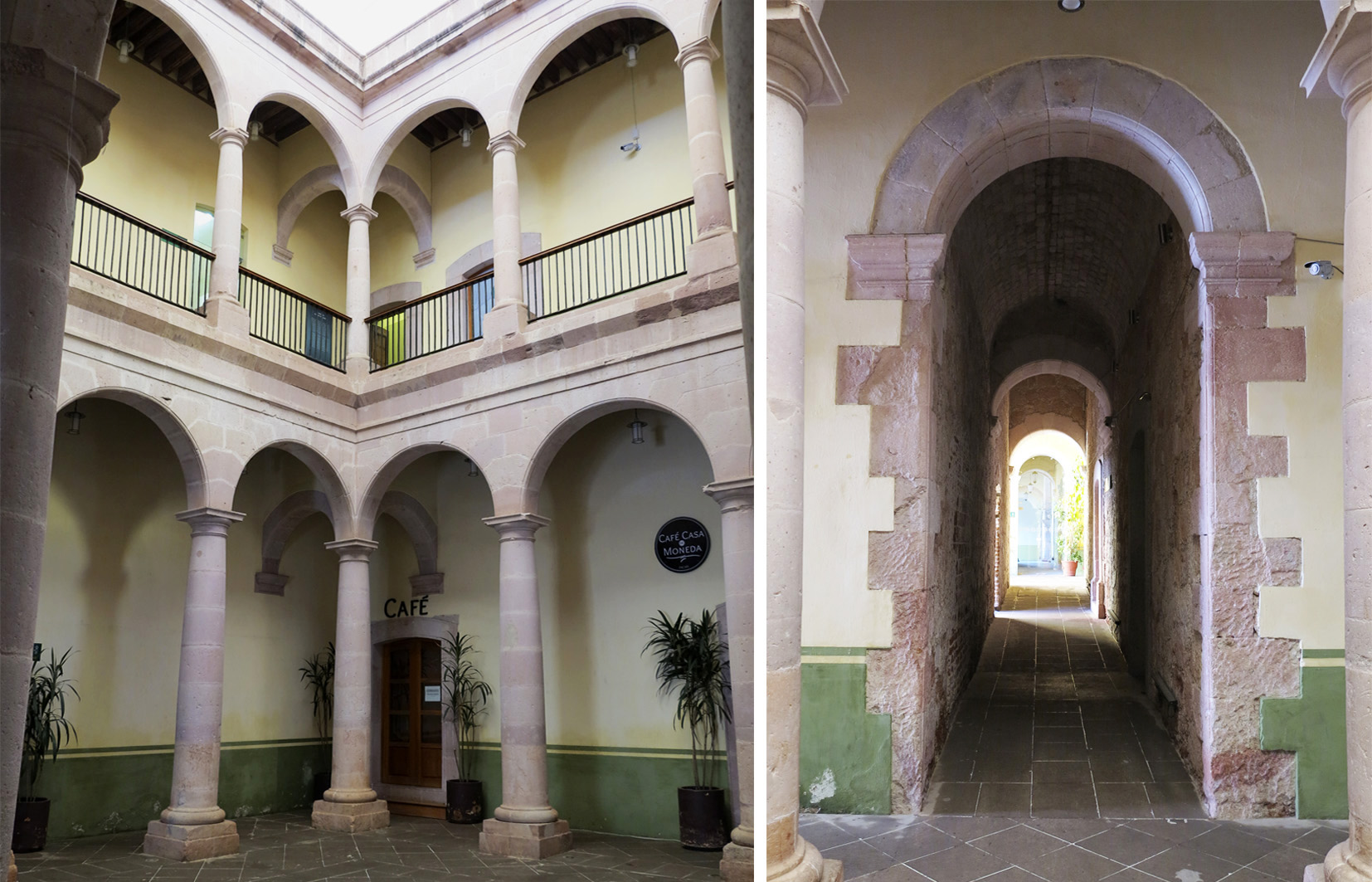 Arcadas en torno al patio (izq.) y pasillo (dcha.), 2016.