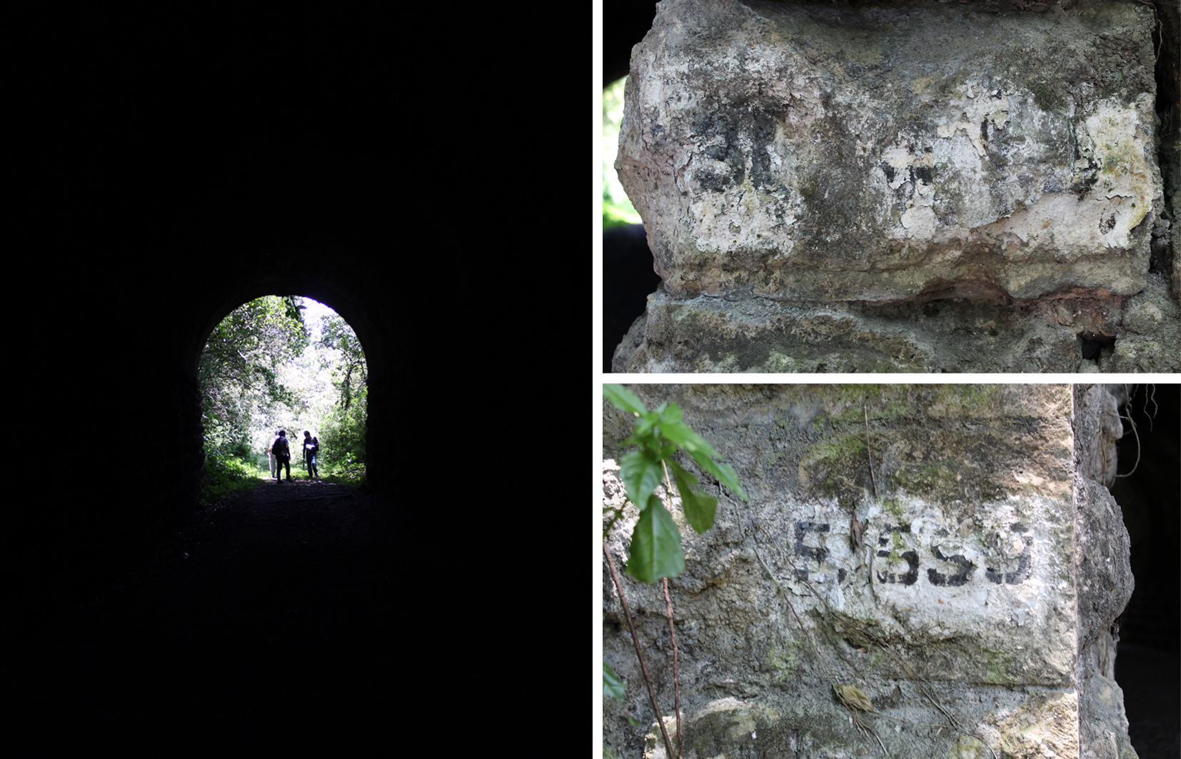 Interior del t&uacute;nel (izquierda), numerales de cadenamientos (derecha), 2018.