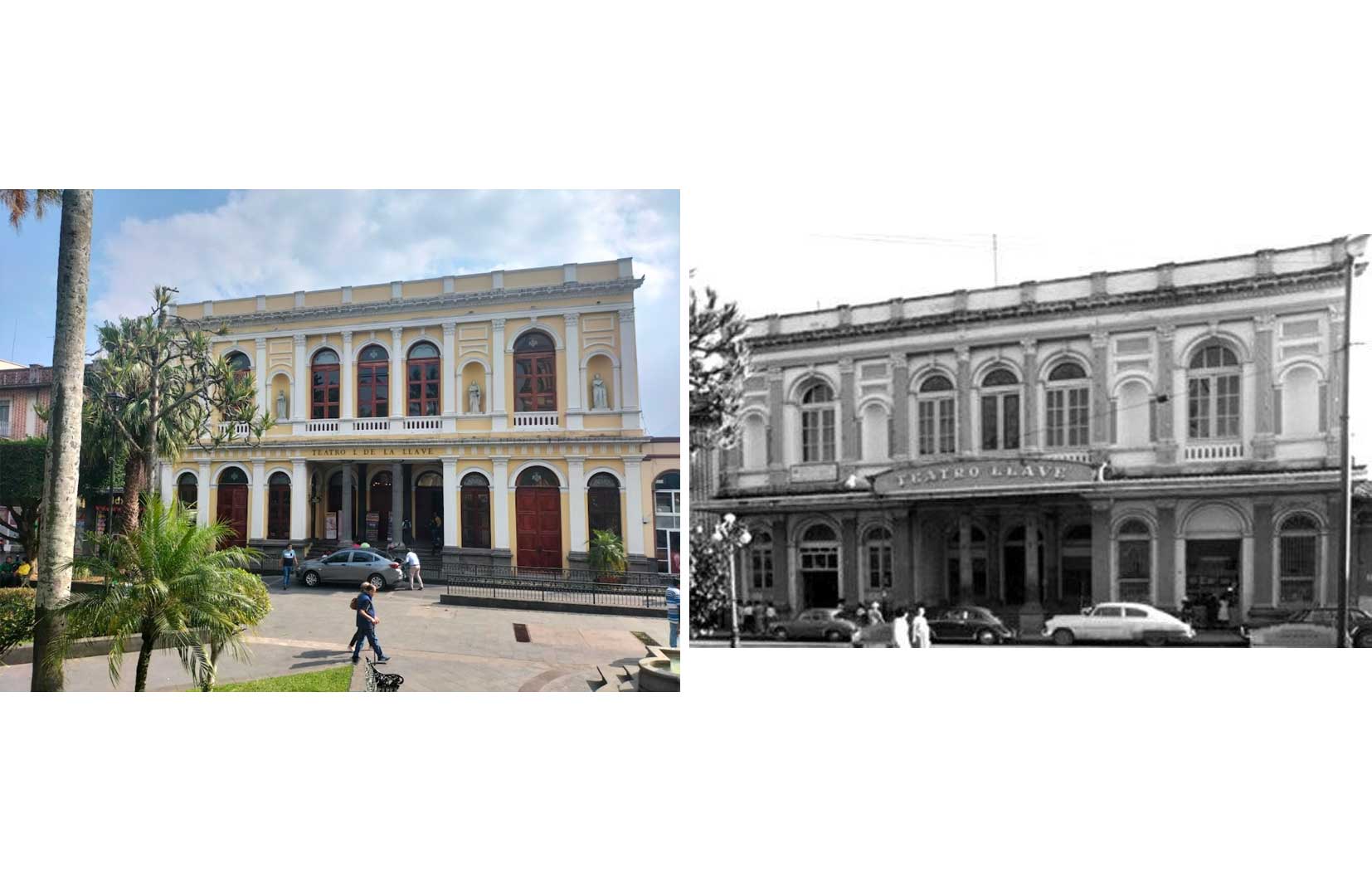 Fachada, 2024 (izq.), fuente: Anthony Garc&iacute;a en Google Maps y fachada, ca. 1950 (dcha.), fuente: Fototeca de la CNMH-INAH, CR Orizaba, autor no identificado.
