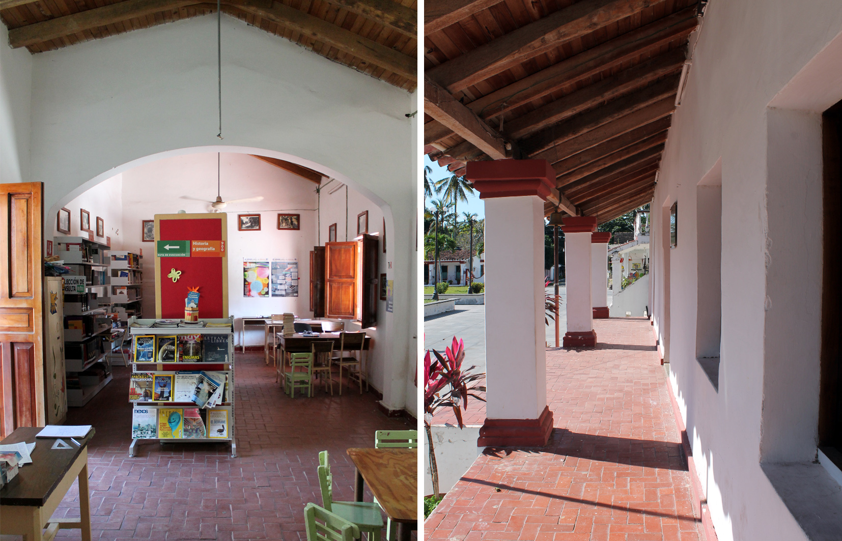 Vista interior (izquierda) y pórtico (derecha), 2017.