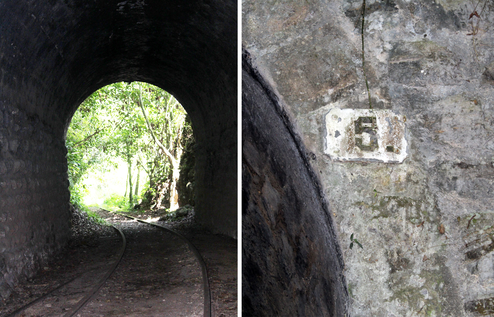 T&uacute;nel (izquierda), vista de la placa con el n&uacute;mero de t&uacute;nel, (derecha), 2018.