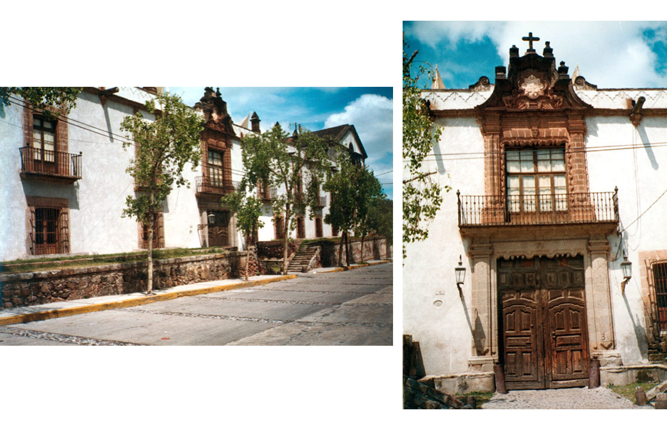 Izq. Casa principal de la hacienda. Der. Portada principal de la casa. Im&aacute;genes: Araceli Peralta Flores, 2004.