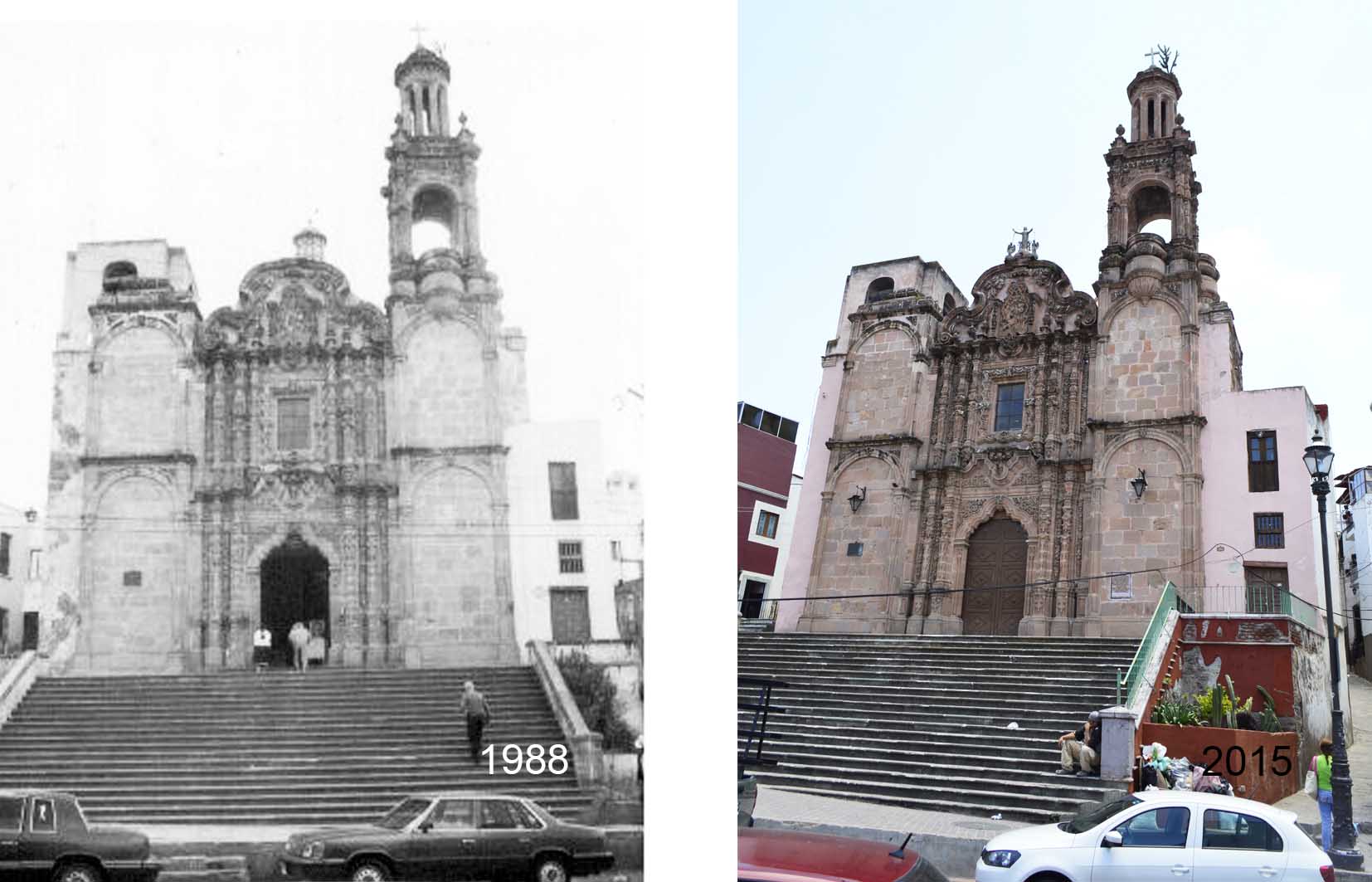 Portada del santuario, 1988 y 2015.